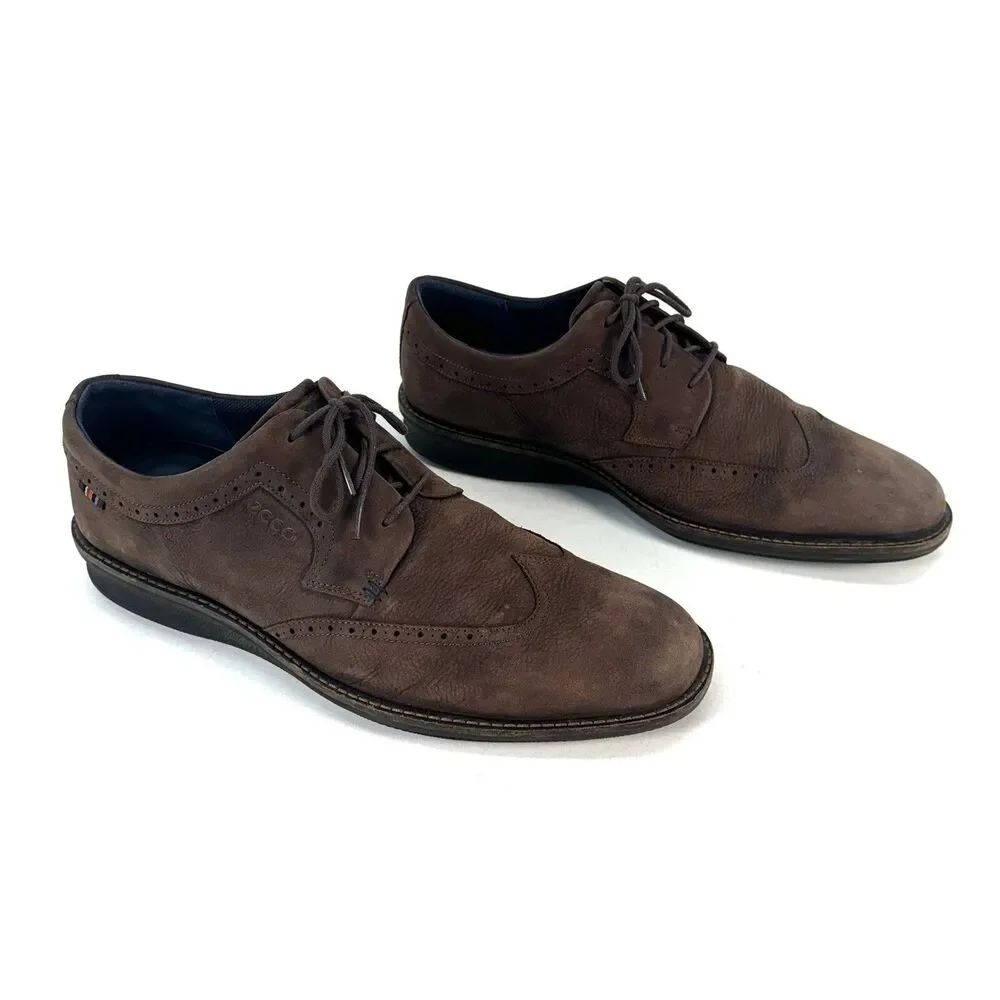 Ecco Kenton Wing Tip Oxfords Mens Sz EU 46 Brown Nubuck Leather